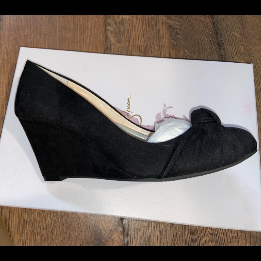 Jessica Simpson black microsuede wedge heel size 6